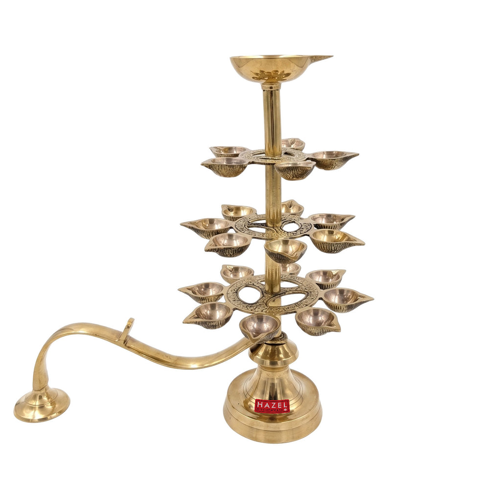 4 Tier 21 Wicks Brass Ganga Aarti Diya, Brass Pooja Aarti Lamp for Temple