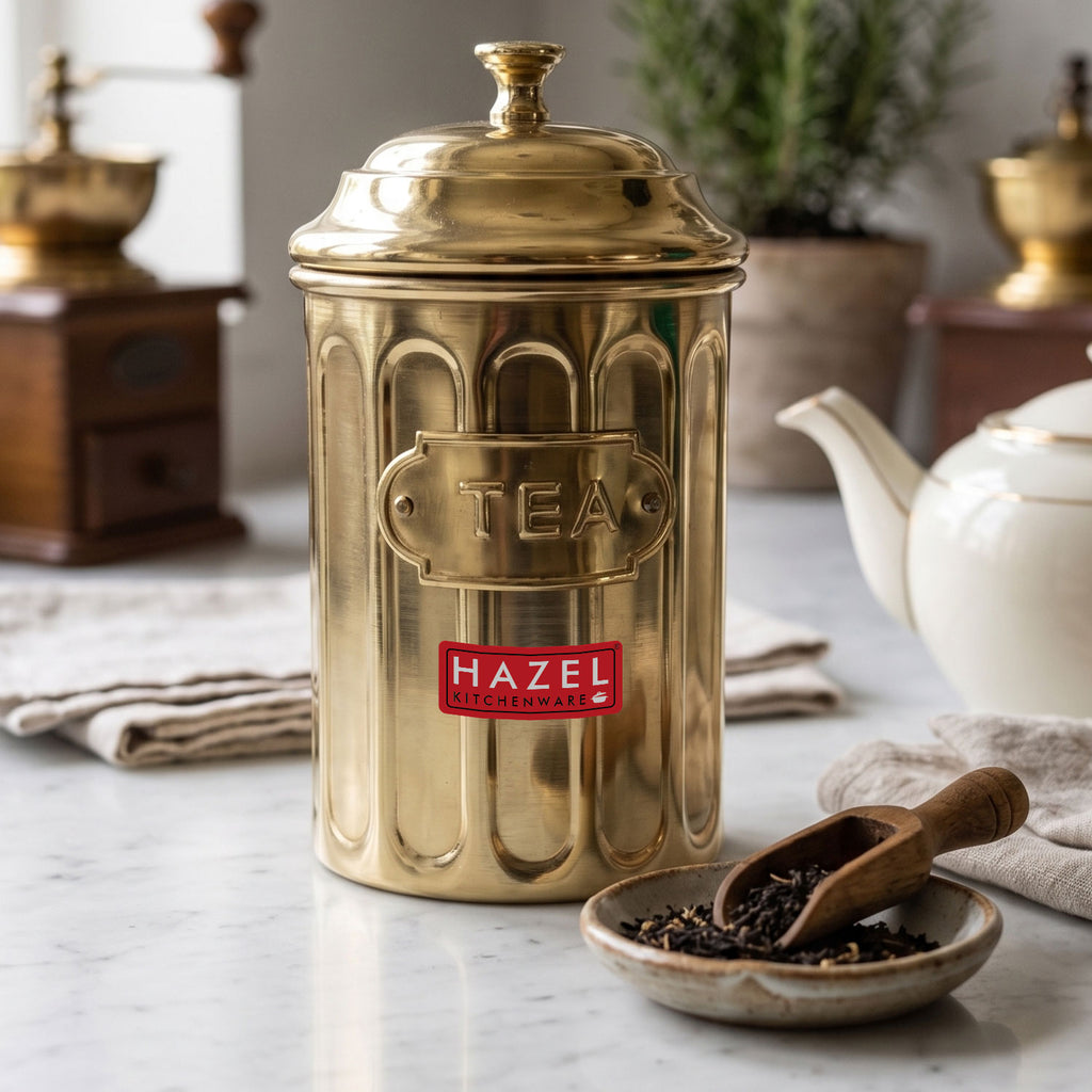 Tea Golden Container with Lid, Galvanized Iron Tea Storage Canister, 800 ml