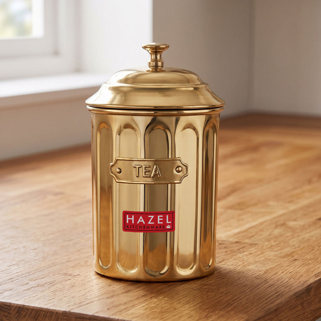 Tea Golden Container with Lid, Galvanized Iron Tea Storage Canister, 800 ml