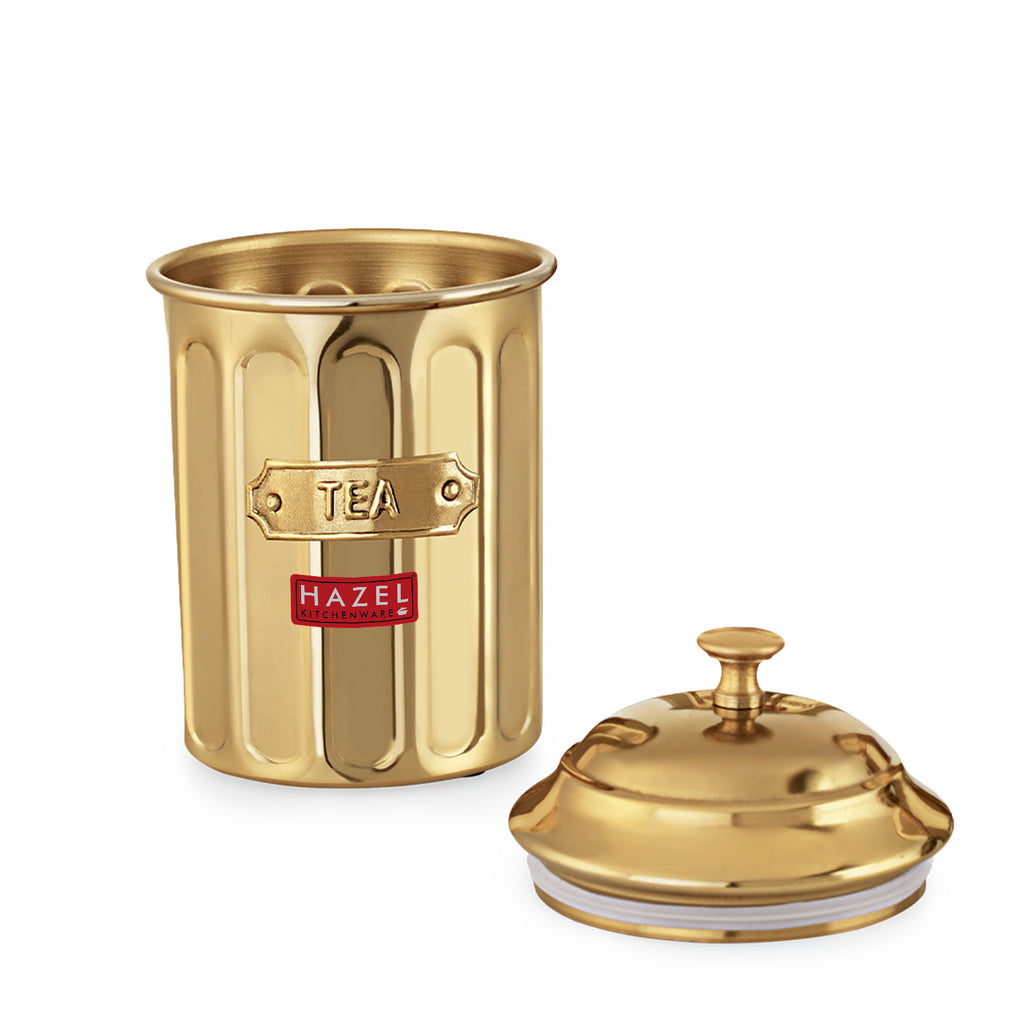 Tea Golden Container with Lid, Galvanized Iron Tea Storage Canister, 800 ml