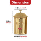 Tea Golden Container with Lid, Galvanized Iron Tea Storage Canister, 800 ml
