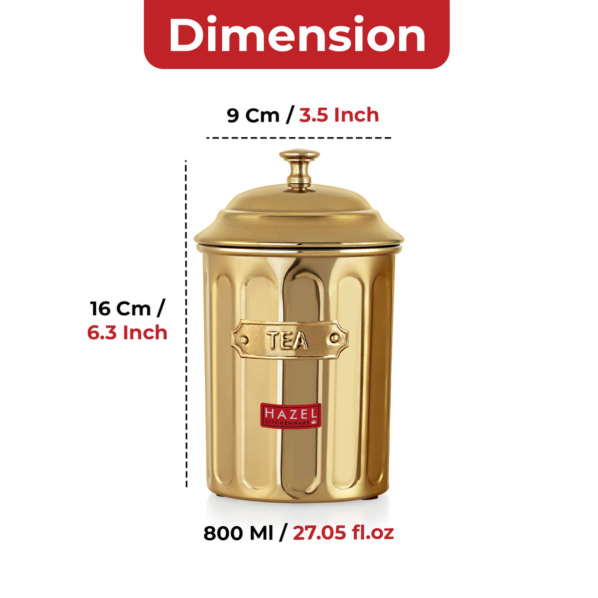 Tea Golden Container with Lid, Galvanized Iron Tea Storage Canister, 800 ml