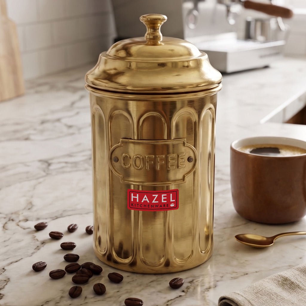 Coffee Storage Container with Lid, Golden Metal Kitchen Canister, 800 ml