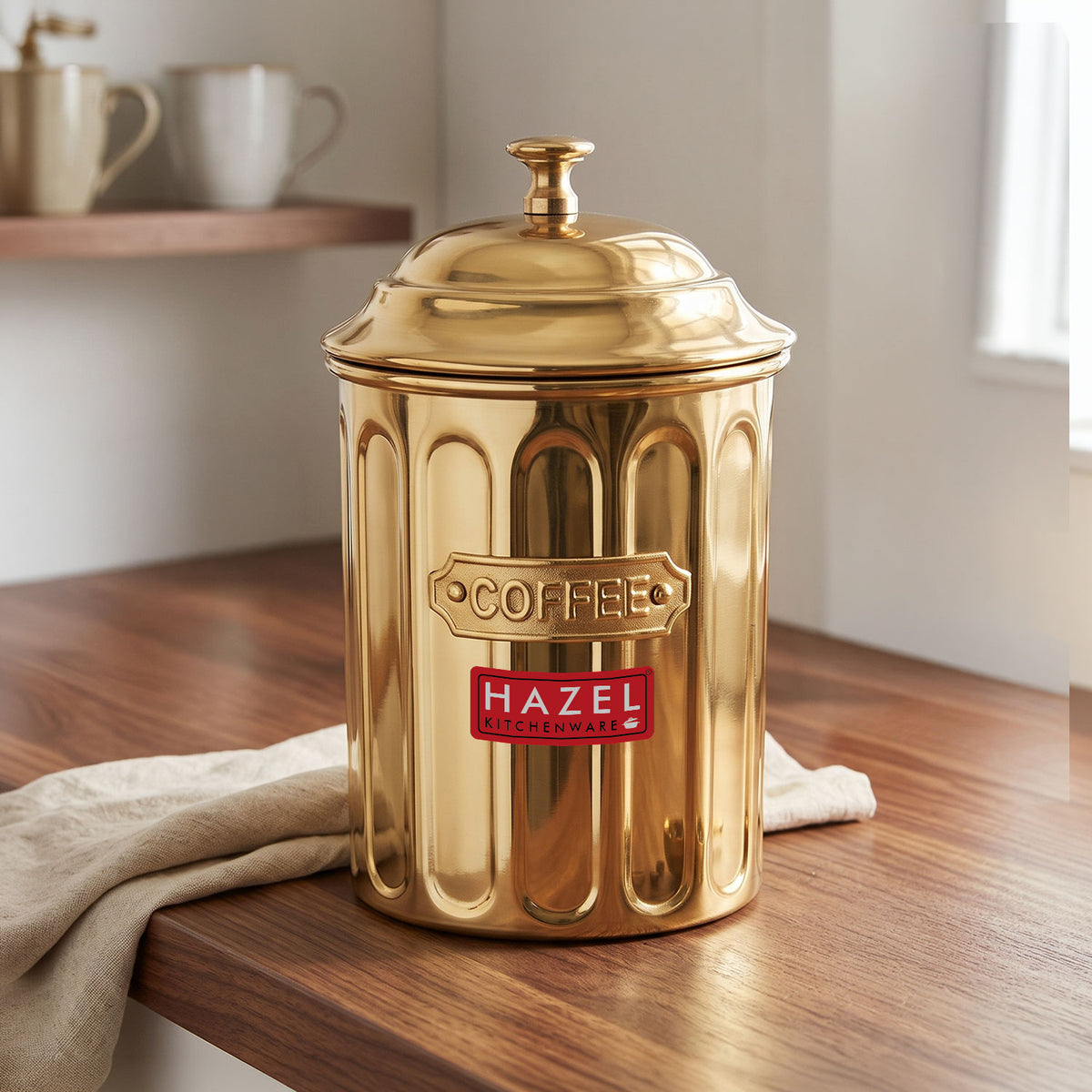 Coffee Storage Container with Lid, Golden Metal Kitchen Canister, 800 ml
