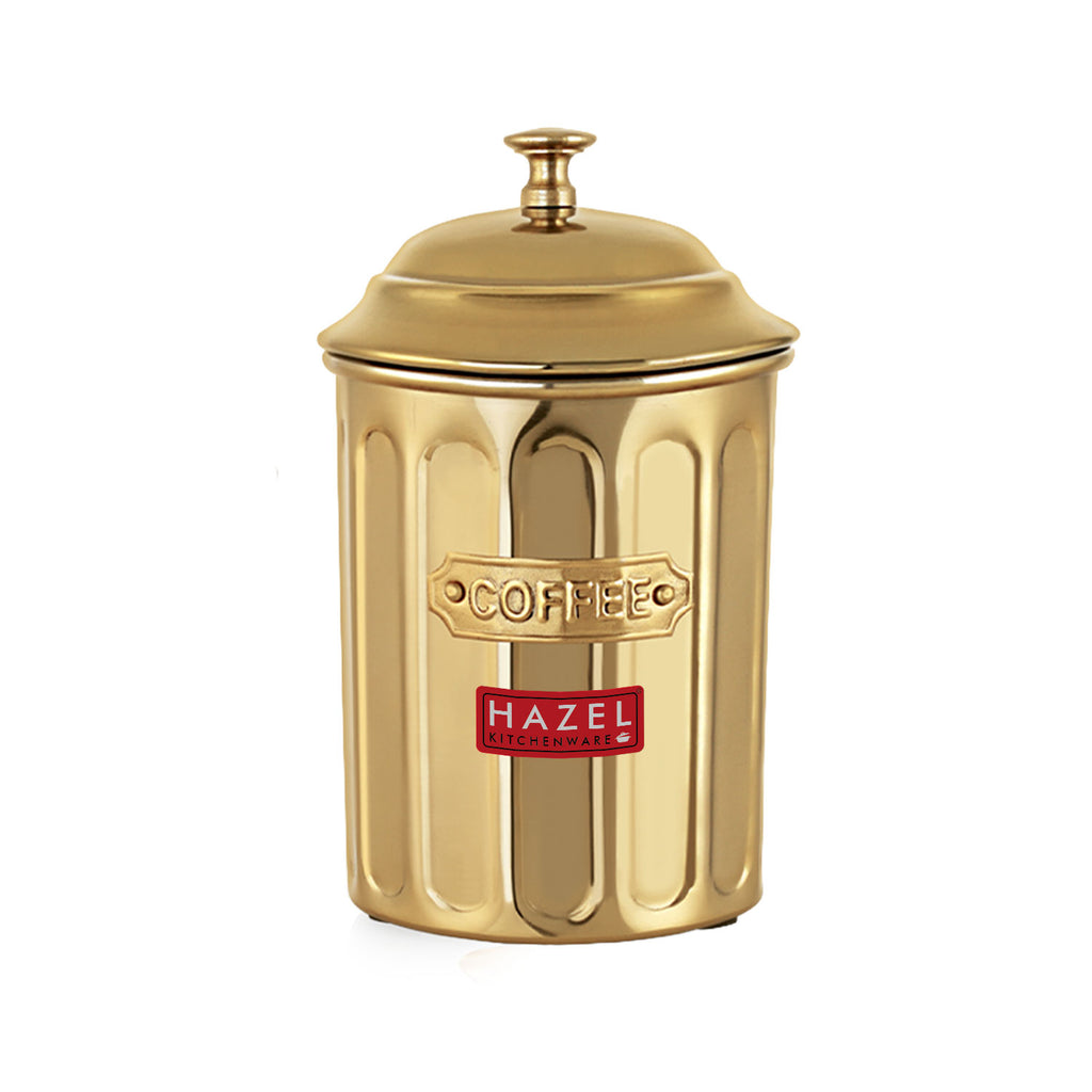 Coffee Storage Container with Lid, Golden Metal Kitchen Canister, 800 ml