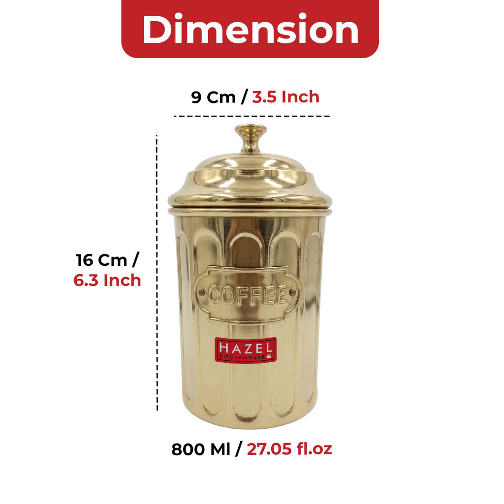 Coffee Storage Container with Lid, Golden Metal Kitchen Canister, 800 ml