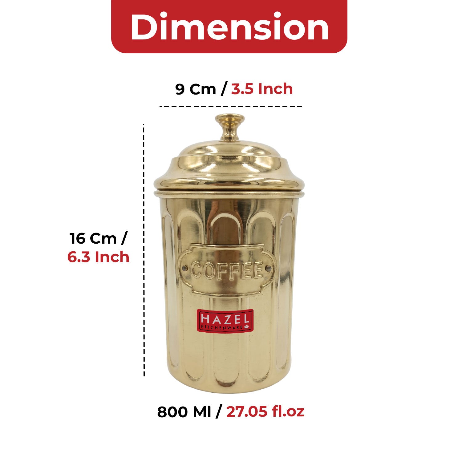 Coffee Storage Container with Lid, Golden Metal Kitchen Canister, 800 ml