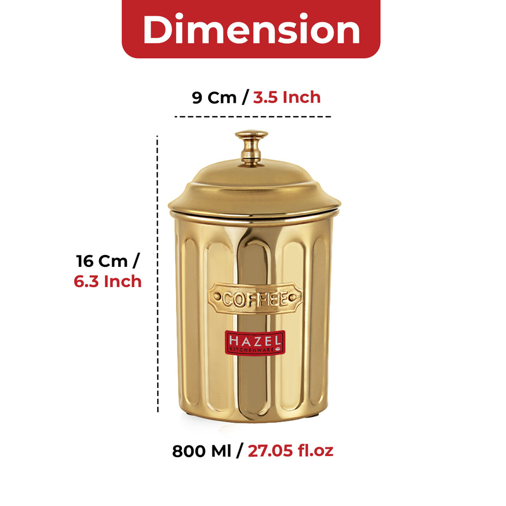 Coffee Storage Container with Lid, Golden Metal Kitchen Canister, 800 ml