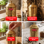 Coffee Storage Container with Lid, Golden Metal Kitchen Canister, 800 ml