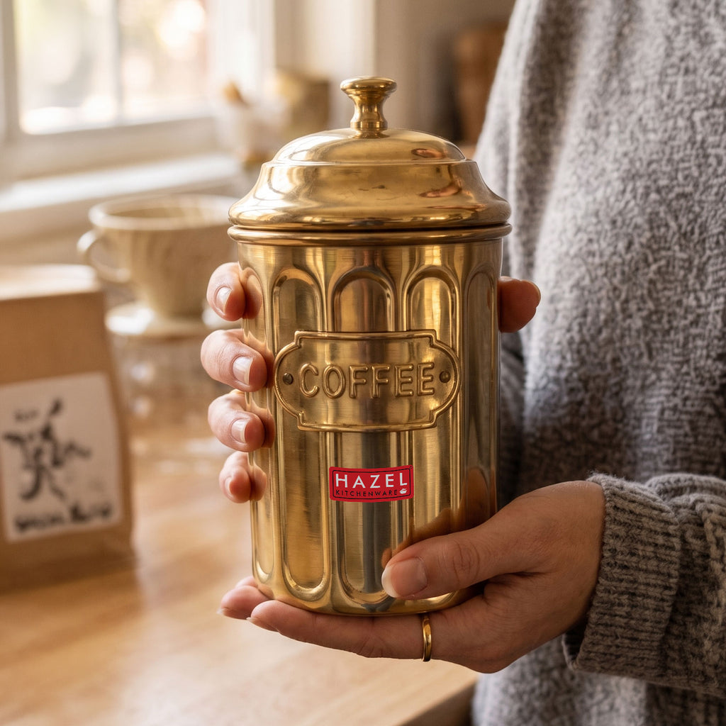 Coffee Storage Container with Lid, Golden Metal Kitchen Canister, 800 ml