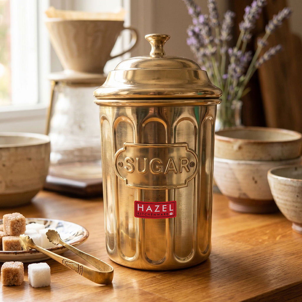 Golden Sugar Container with Lid, Galvanized Iron Storage Jar, 800 ml
