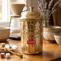 Golden Sugar Container with Lid, Galvanized Iron Storage Jar, 800 ml