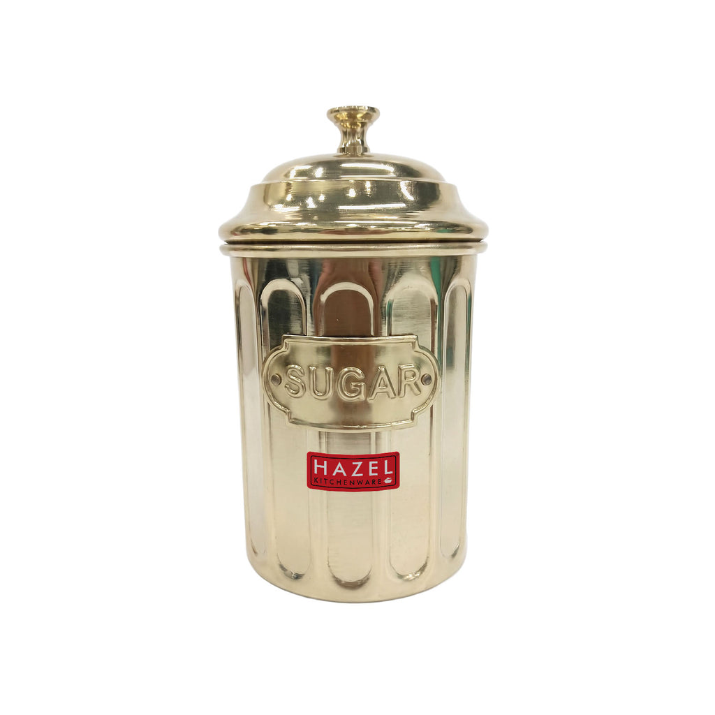 Golden Sugar Container with Lid, Galvanized Iron Storage Jar, 800 ml