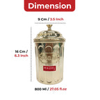 Golden Sugar Container with Lid, Galvanized Iron Storage Jar, 800 ml