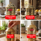 Golden Sugar Container with Lid, Galvanized Iron Storage Jar, 800 ml