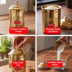 Golden Sugar Container with Lid, Galvanized Iron Storage Jar, 800 ml