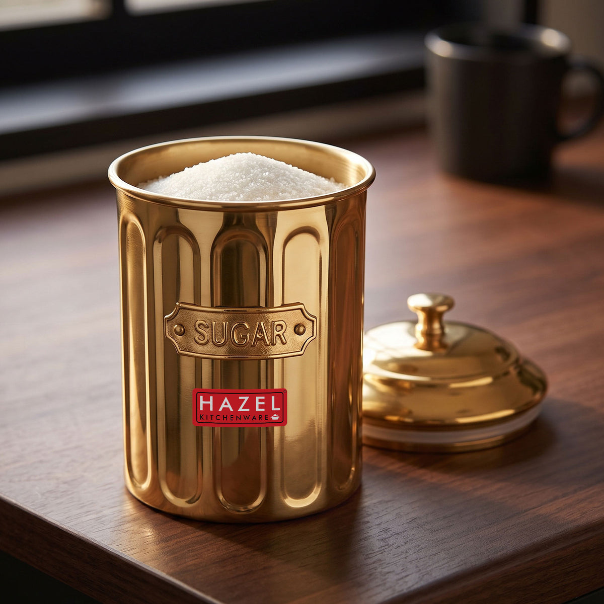 Golden Sugar Container with Lid, Galvanized Iron Storage Jar, 800 ml