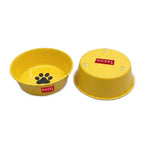 Galvanized Iron Pet Water Bowl with Paw Print Design, 450 ml, Yellow