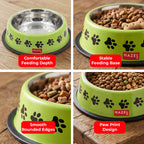 Stainless Steel Pet Food Bowl with Paw Print Design, 600 ml, Green