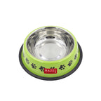 Stainless Steel Pet Food Bowl with Paw Print Design, 600 ml, Green