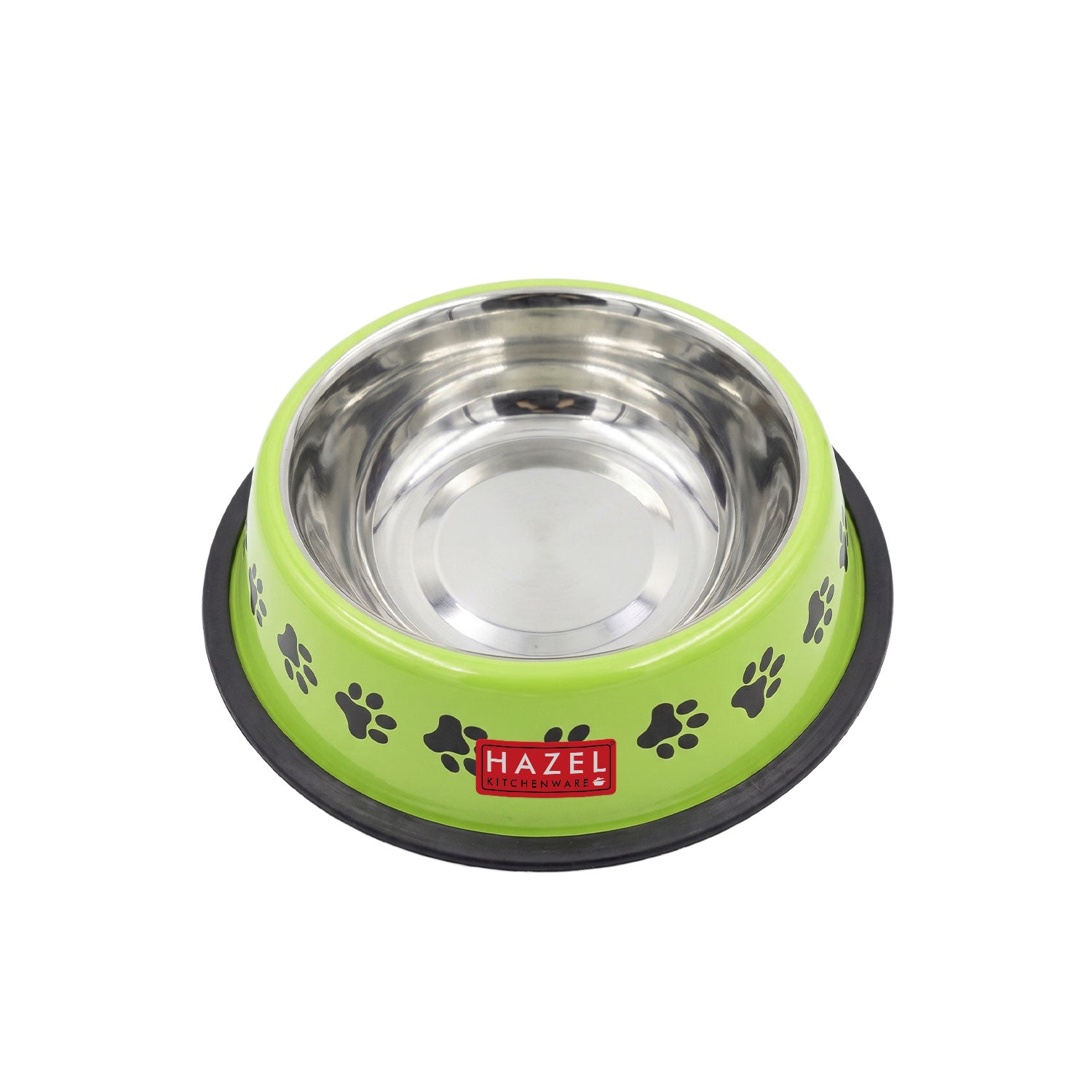 Stainless Steel Pet Food Bowl with Paw Print Design, 600 ml, Green