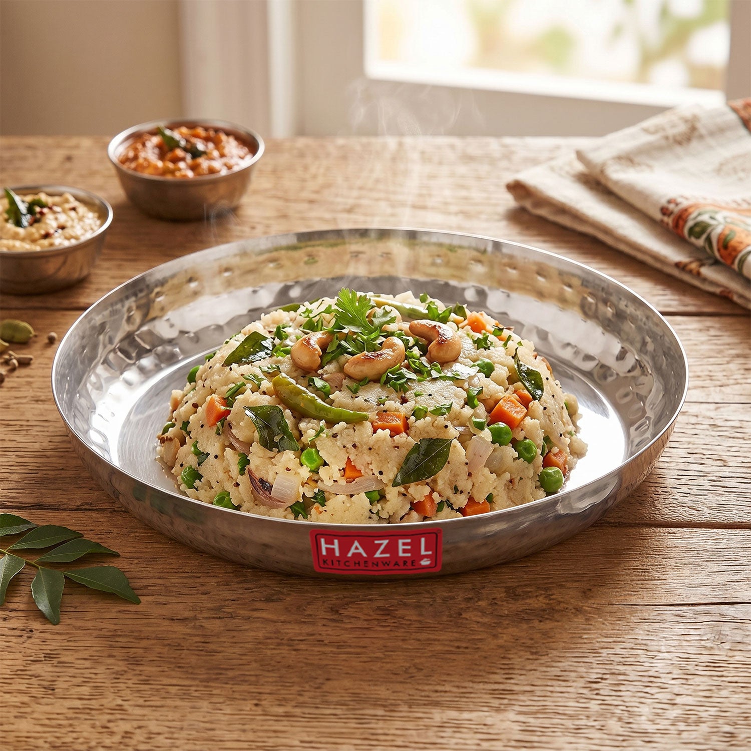Stainless Steel Snack Plate 18 cm, Thali with Hammered Sides