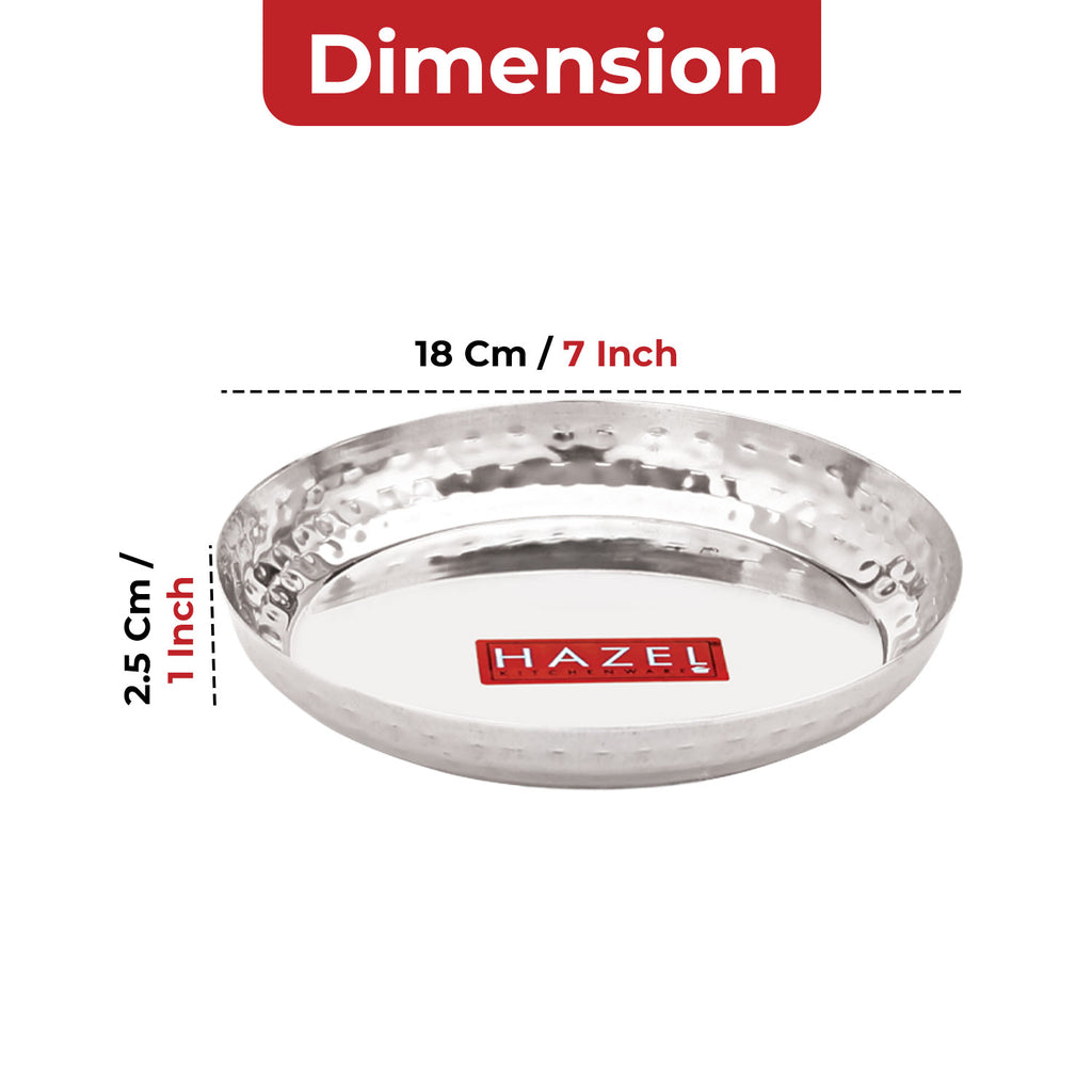 Stainless Steel Snack Plate 18 cm, Thali with Hammered Sides