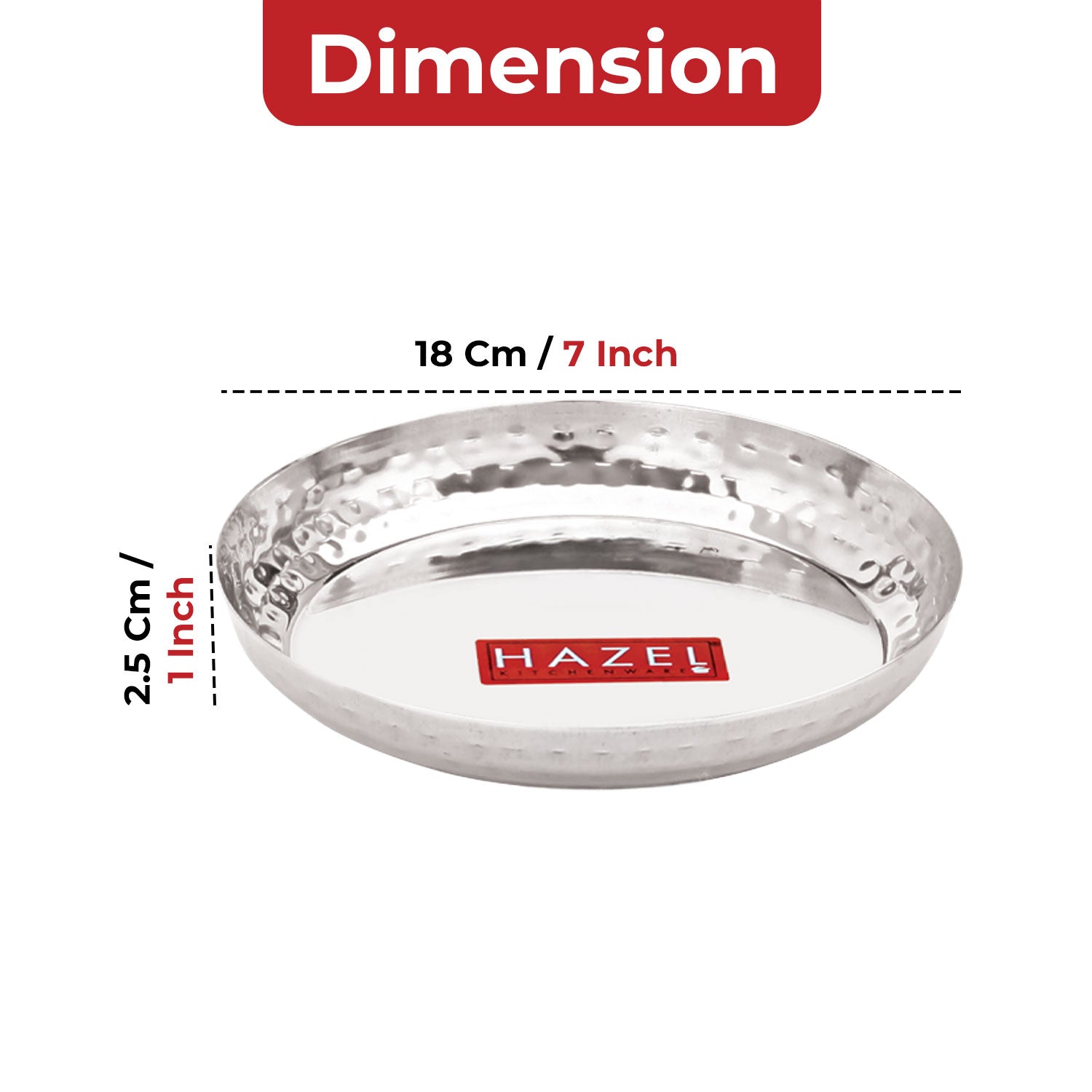 Stainless Steel Snack Plate 18 cm, Thali with Hammered Sides