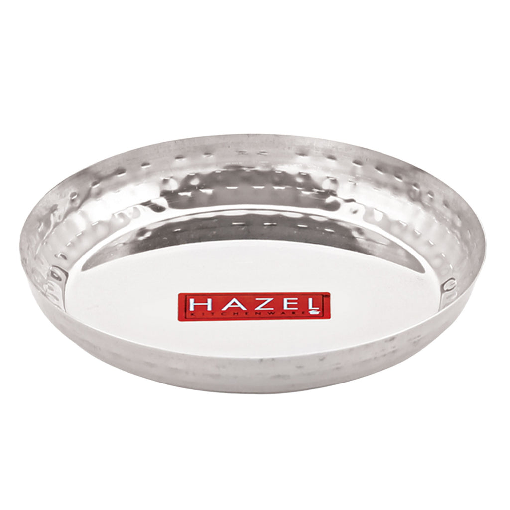 Stainless Steel Snack Plate 18 cm, Thali with Hammered Sides