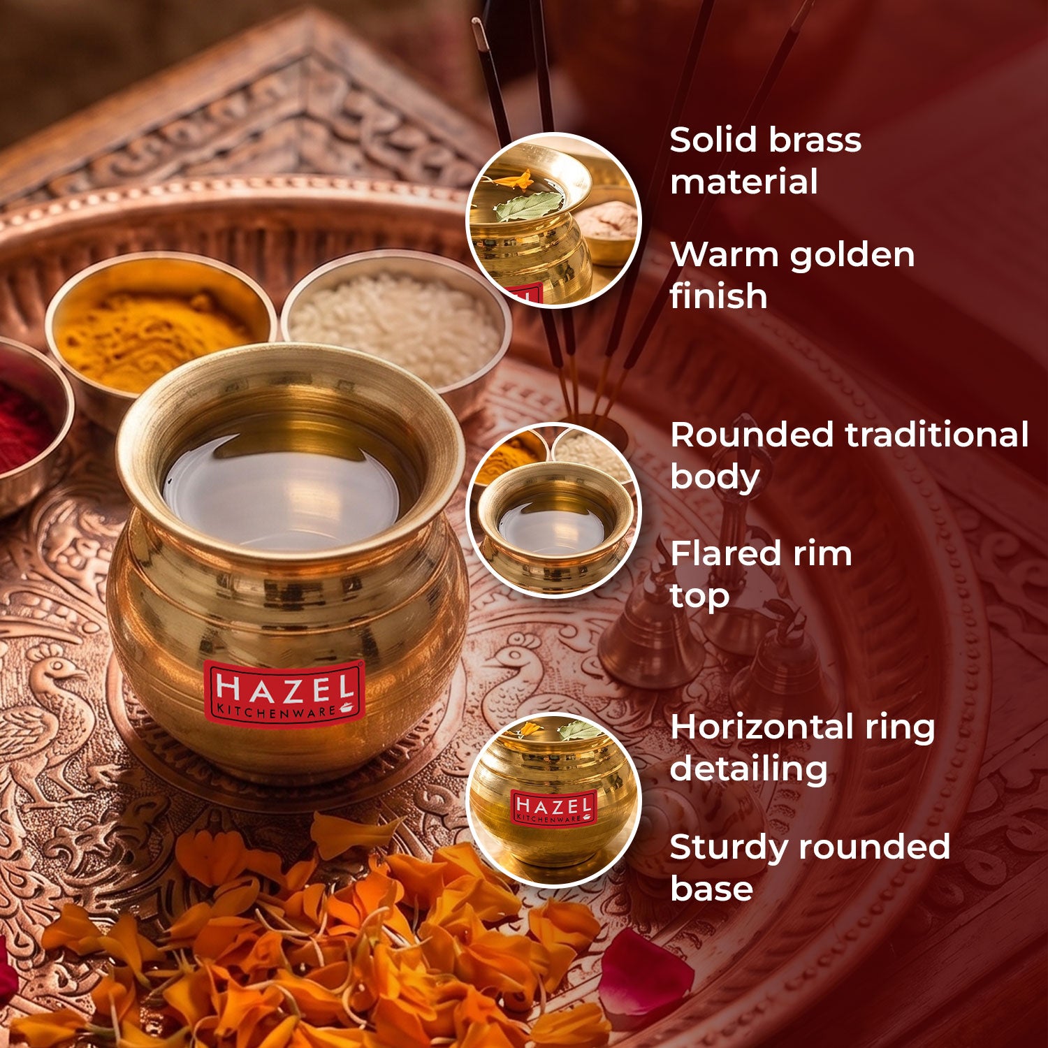Brass Lota, 250 ml, Pooja Pital Kalash, Vessel for Pooja