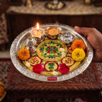 Stainless Steel Meenakari Pooja Thali, Decorative Puja Plate for Aarti