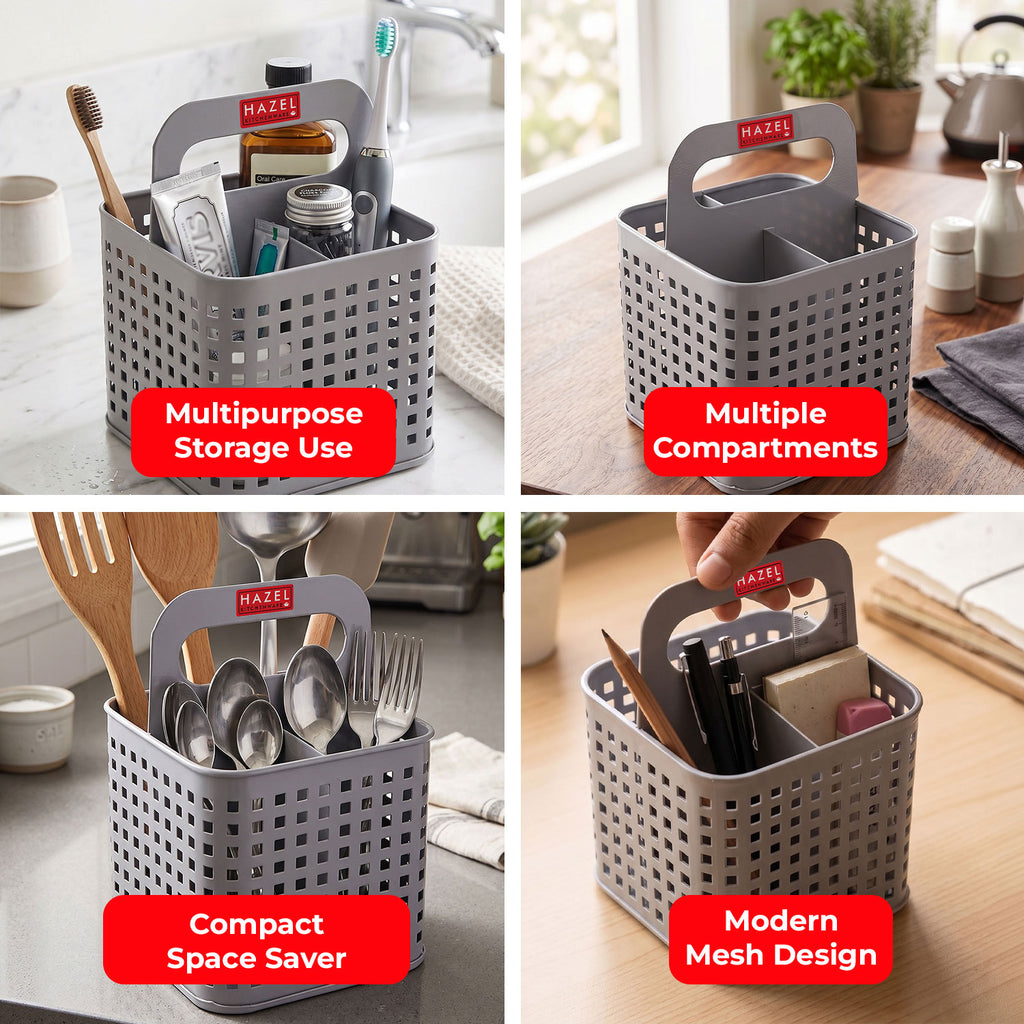 4 Section Cutlery Holder for Kitchen, Galvanised Iron Organizer