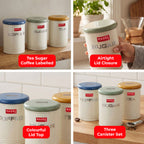 Tea Coffee Sugar Container with Airtight Lid for Kitchen Storage, Set of 3