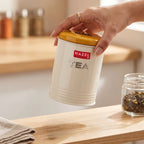 Tea Storage Container with Lid, Metal Kitchen Airtight Jar for Tea Leaves, 900 ml