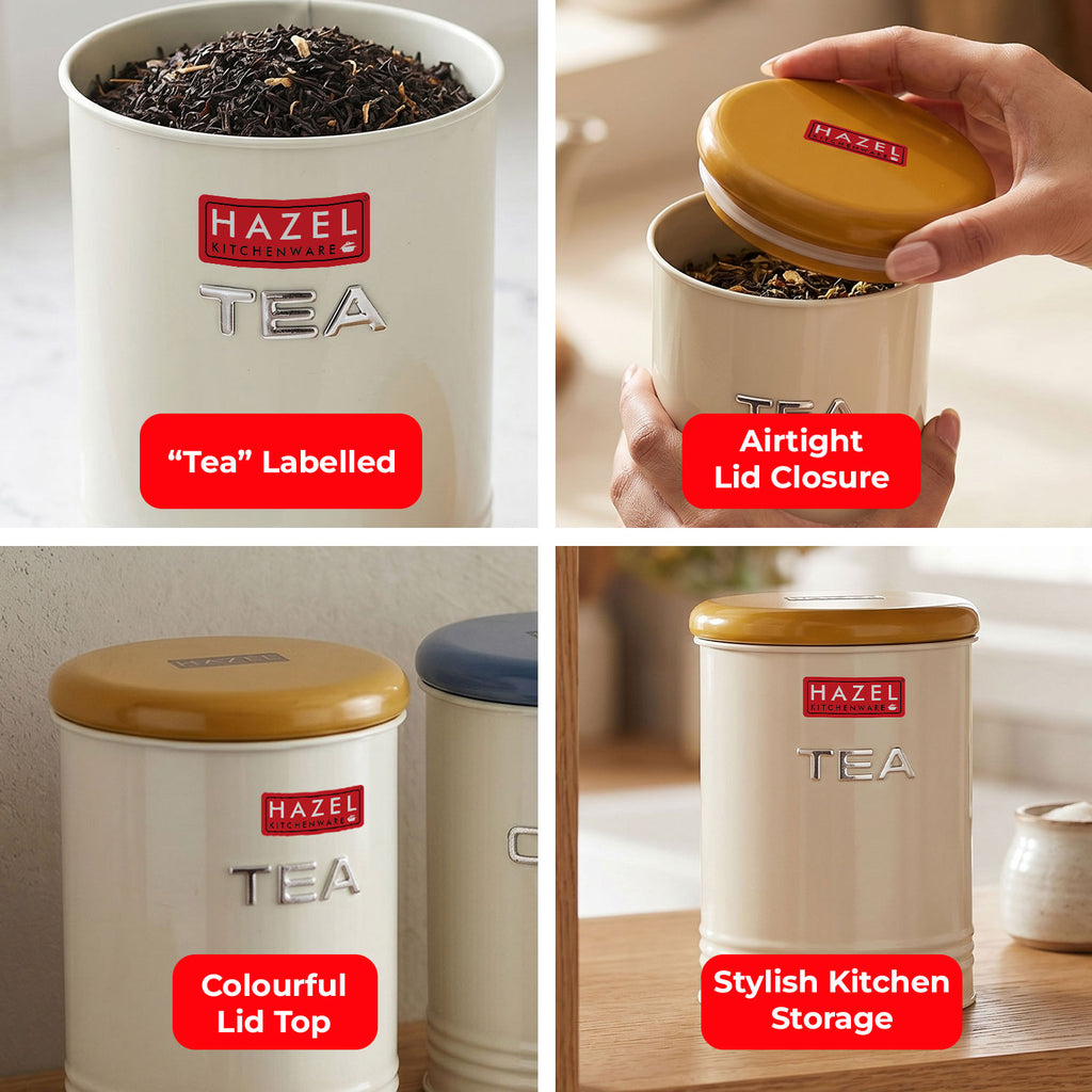 Tea Storage Container with Lid, Metal Kitchen Airtight Jar for Tea Leaves, 900 ml