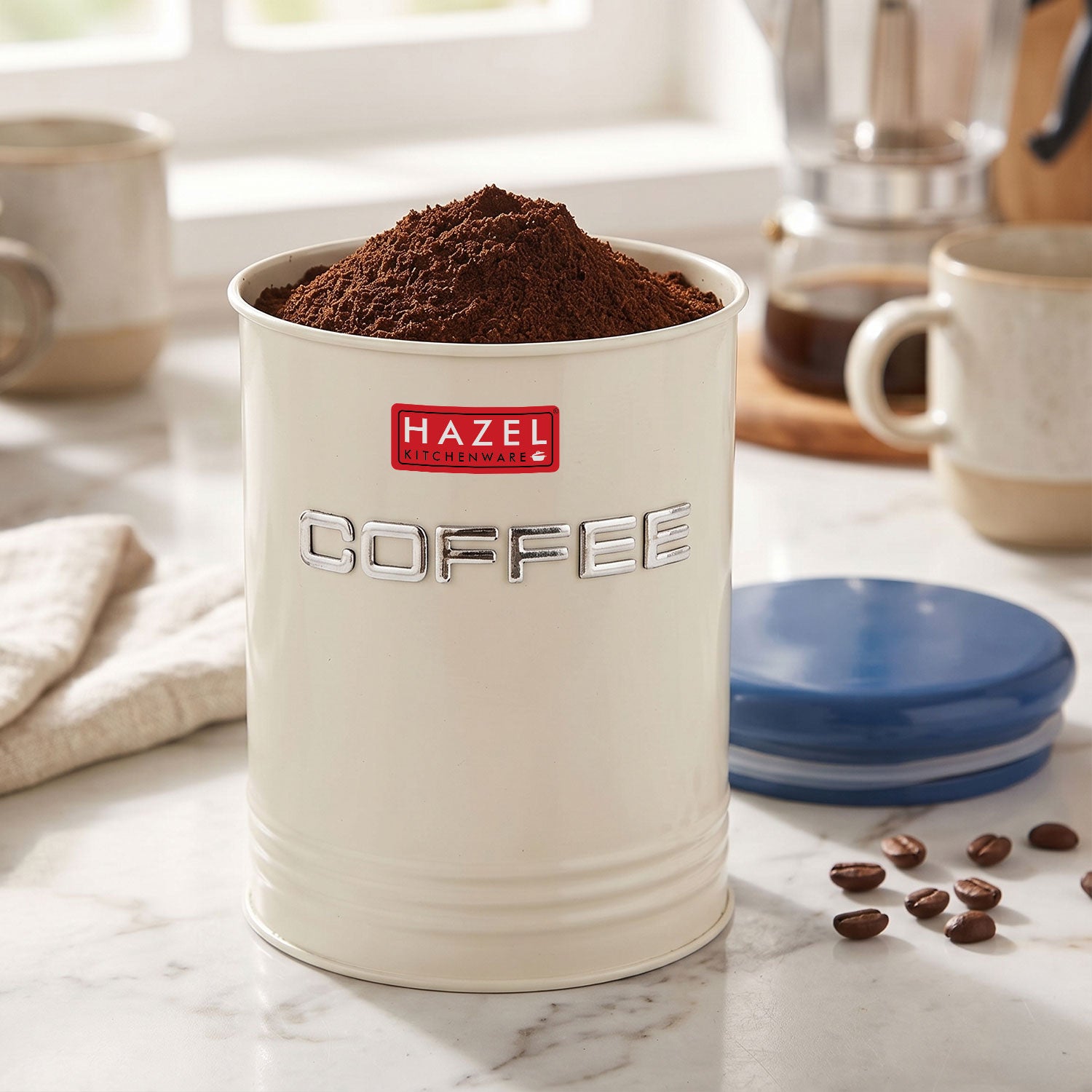 Coffee Storage Container with Lid, Metal Coffee Airtight Jar for Kitchen, 900 ml