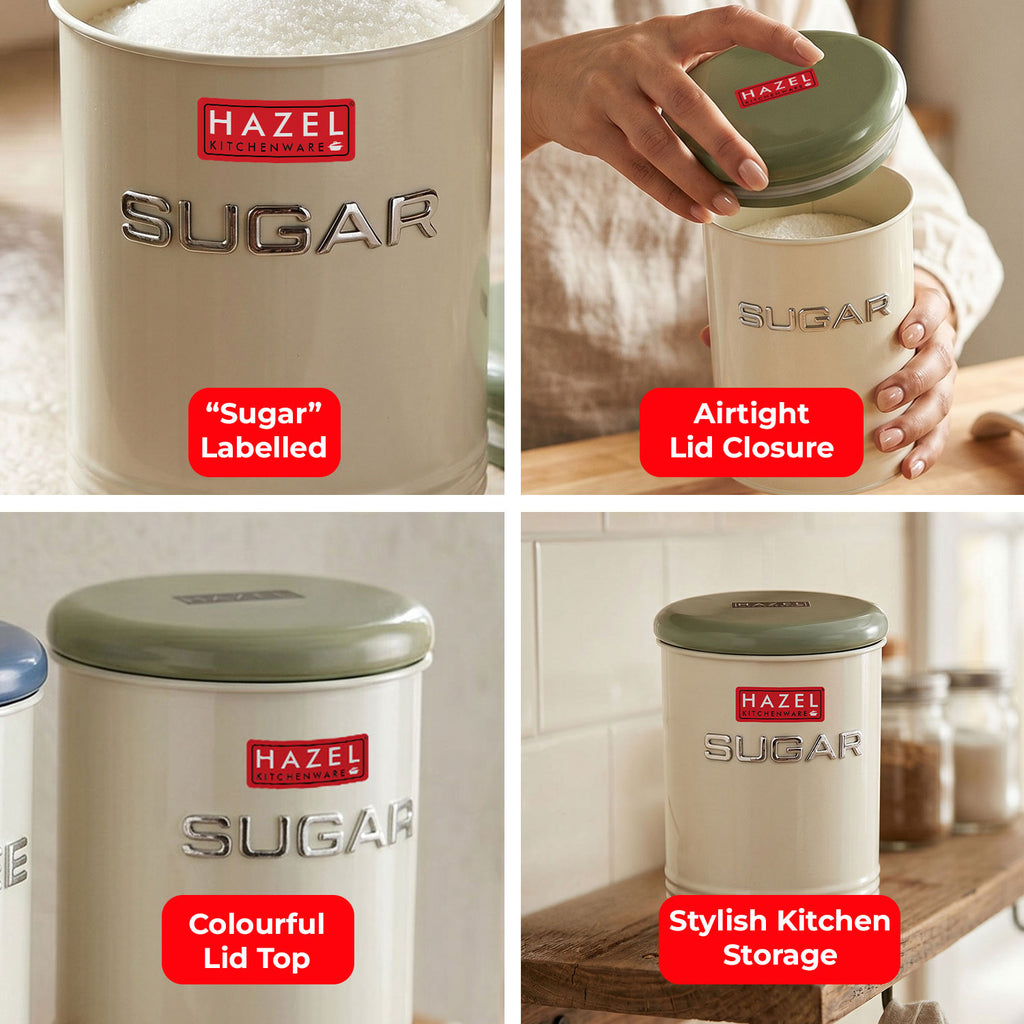 Sugar Container with Lid, Metal Kitchen Airtight Storage Jar for Sugar, 900 ml