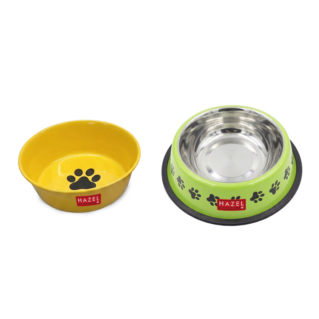 Pet Food & Water Bowl Set, Metal Feeding Bowls for Dogs & Cats, Pack Of 2