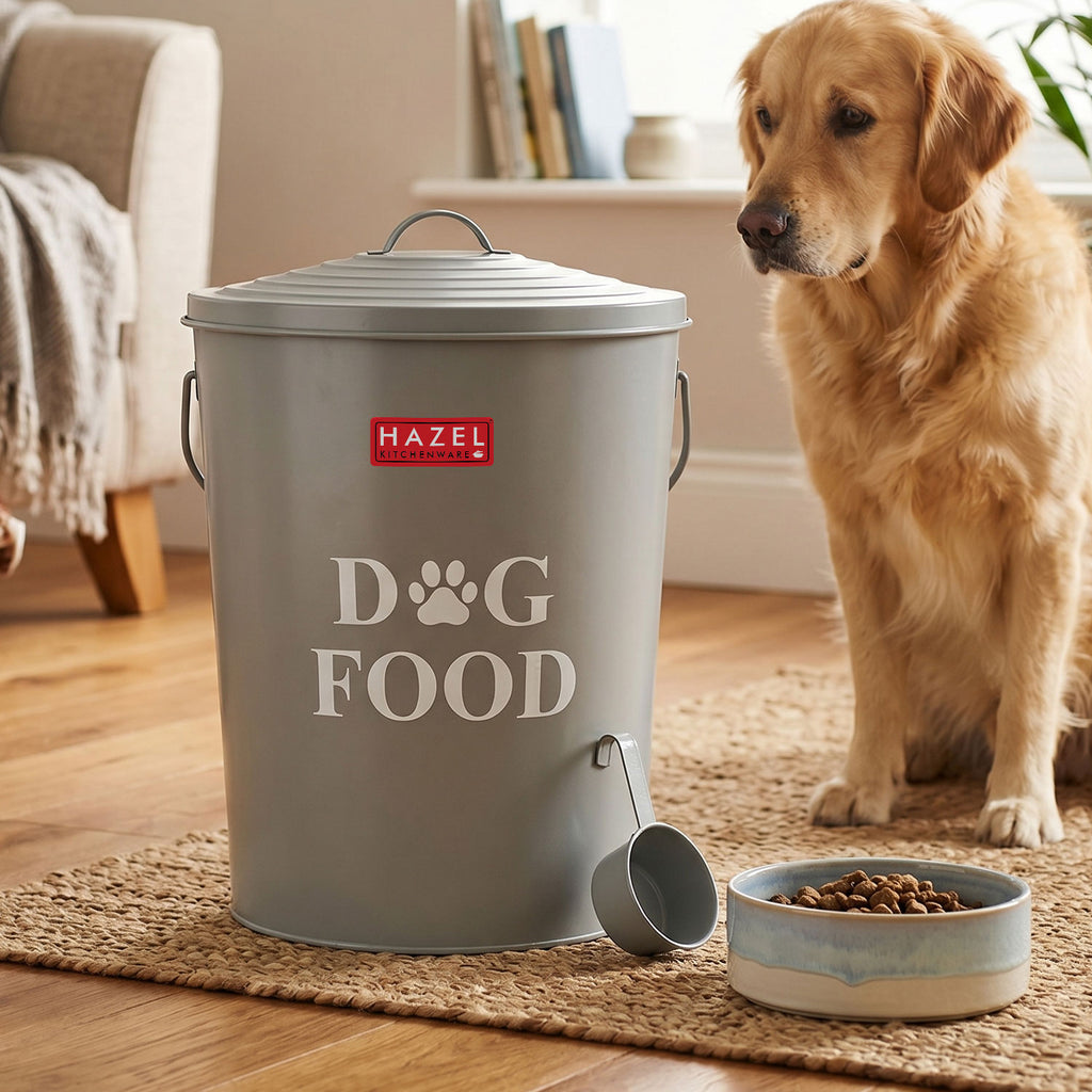 Pet Food Storage Container with Scoop, Airtight Metal Storage Bin
