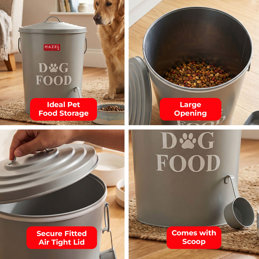 Pet Food Storage Container with Scoop, Airtight Metal Storage Bin