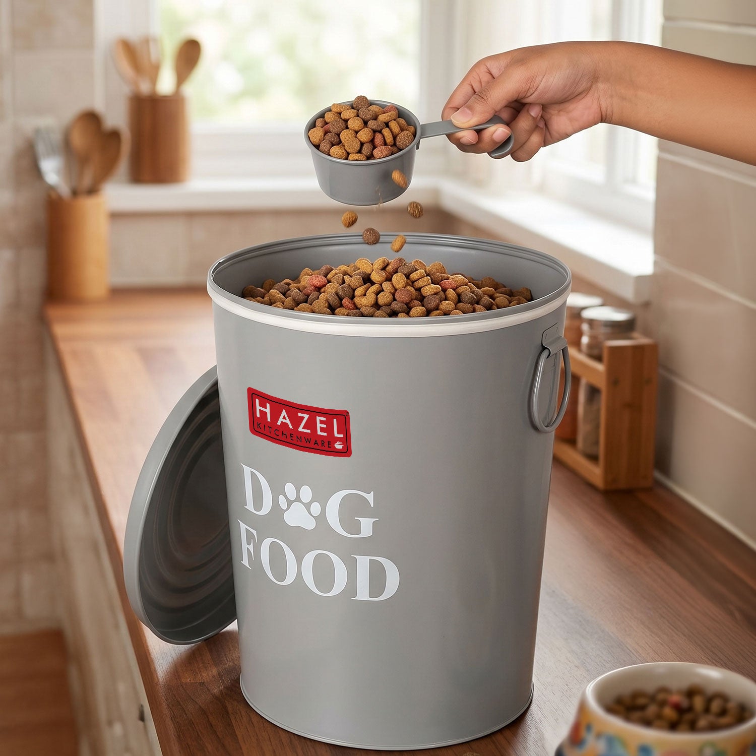 Pet Food Storage Container with Scoop, Airtight Metal Storage Bin
