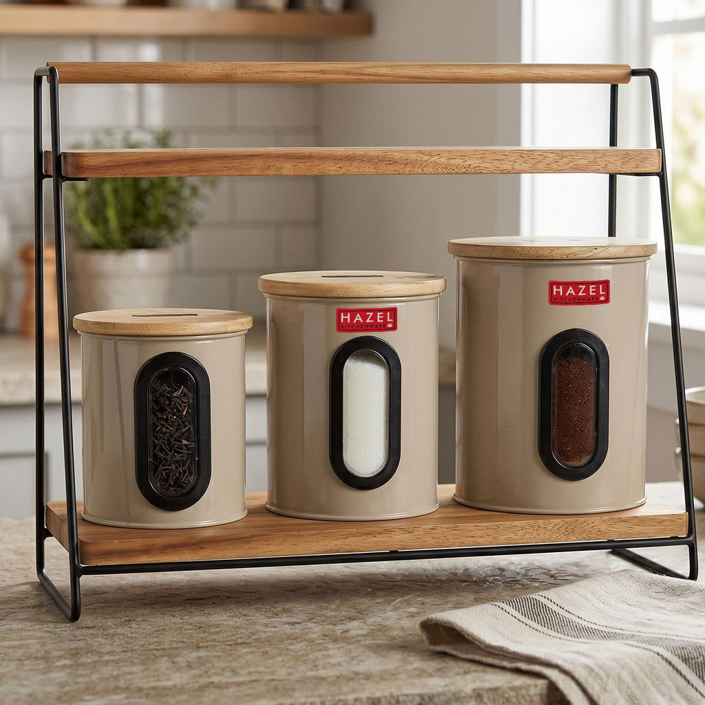 Kitchen Storage Aitright Canister with Window & Wooden Lid, Set of 3