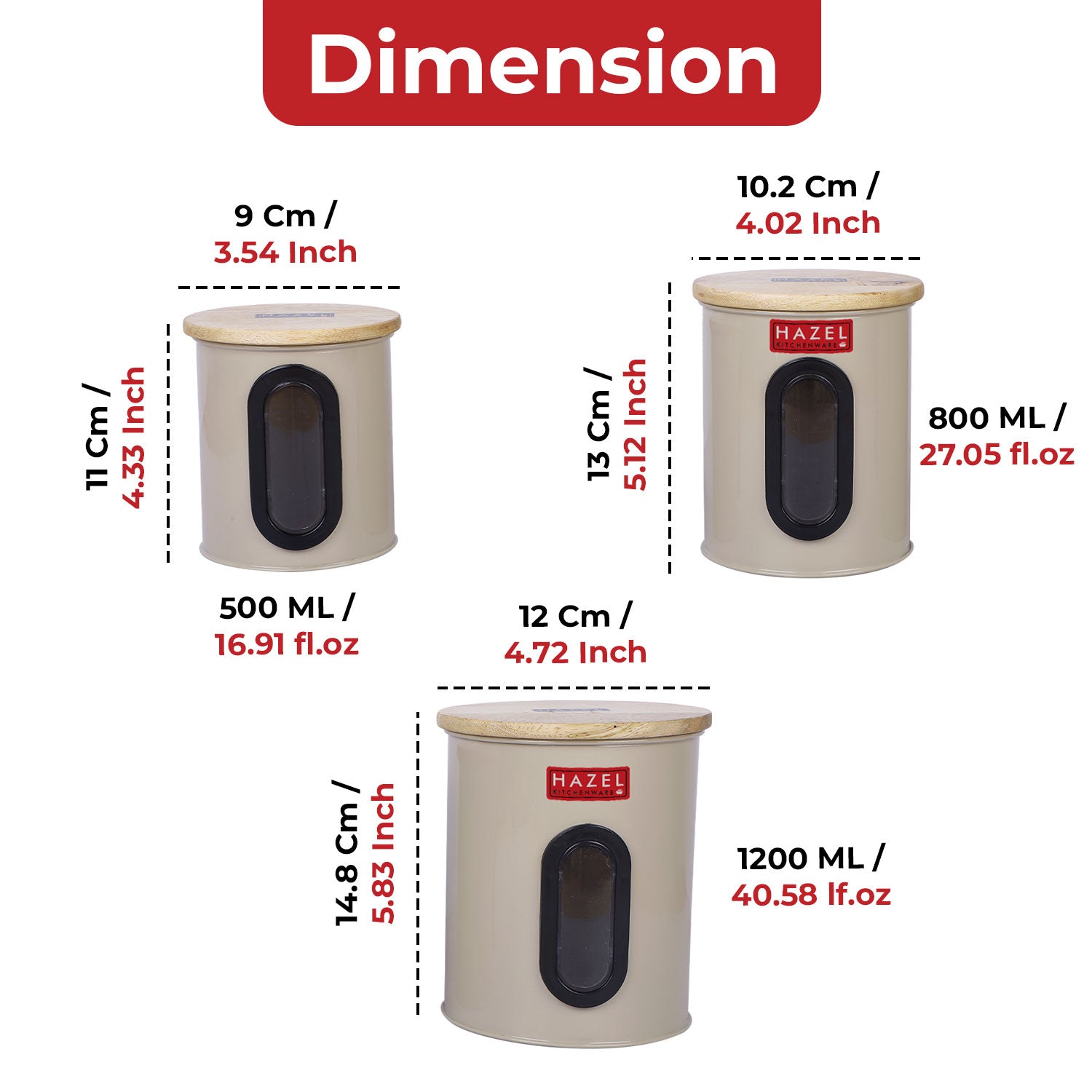 Kitchen Storage Aitright Canister with Window & Wooden Lid, Set of 3