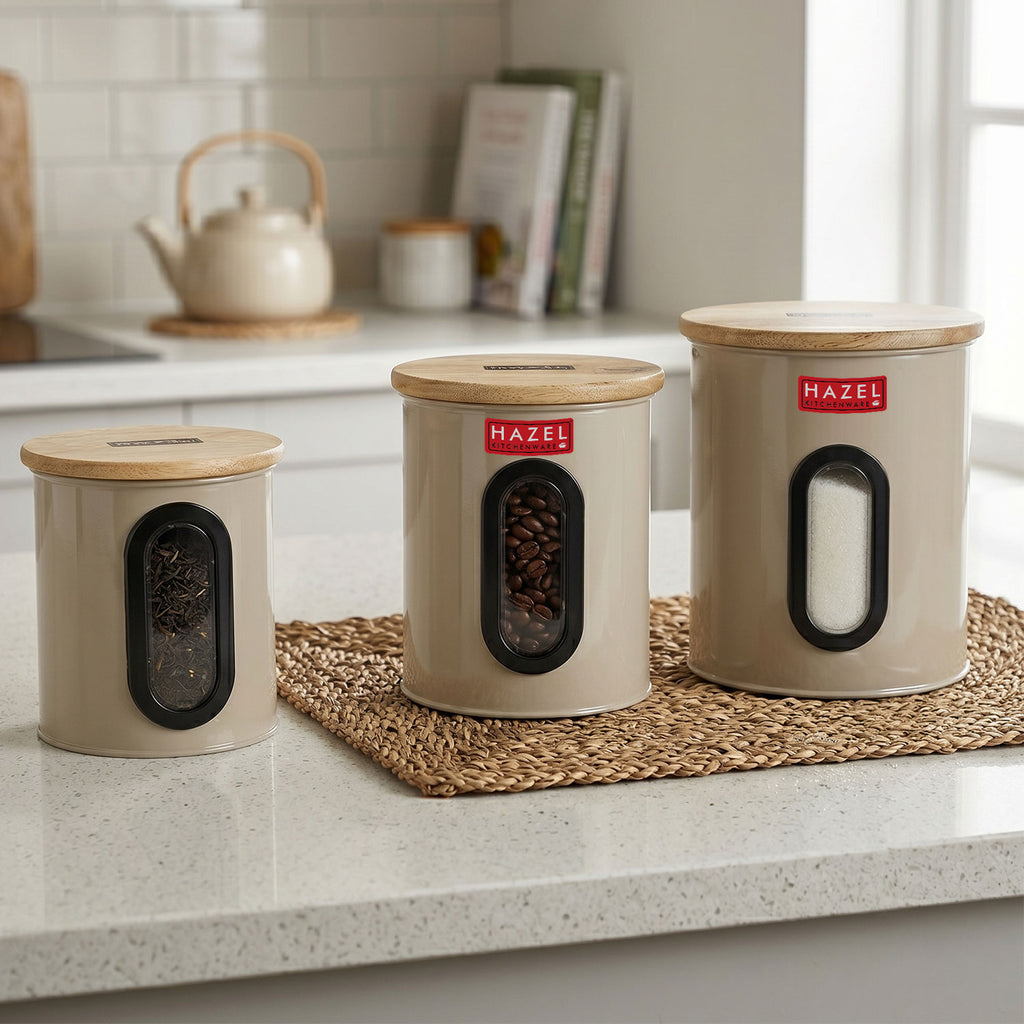 Kitchen Storage Aitright Canister with Window & Wooden Lid, Set of 3
