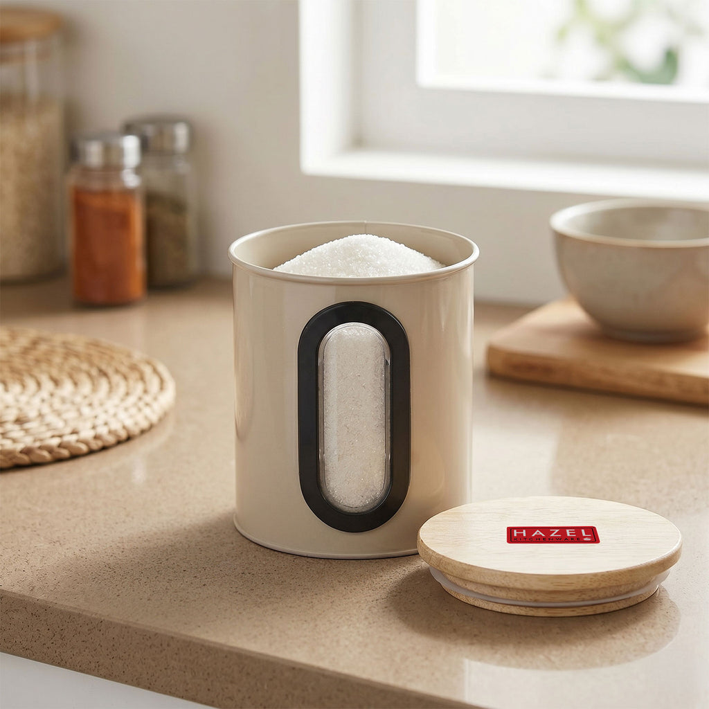 Airtight Kitchen Storage Container with Wooden Lid & Oval Window, 500ml