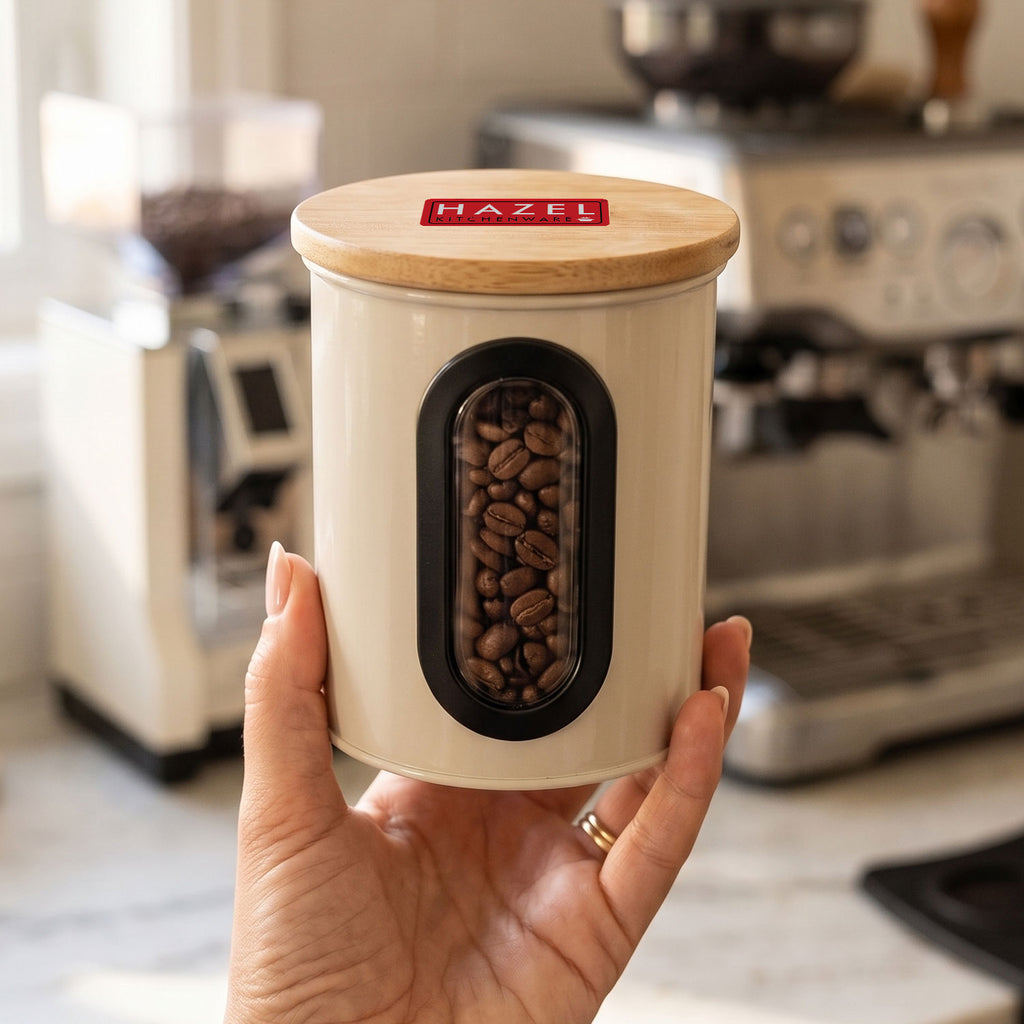 Airtight Kitchen Storage Container with Wooden Lid & Oval Window, 500ml