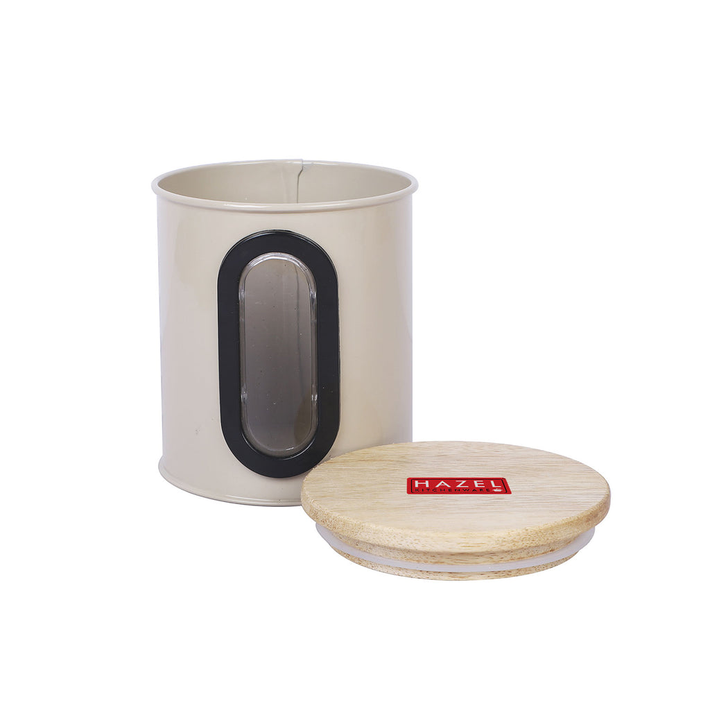 Airtight Kitchen Storage Container with Wooden Lid & Oval Window, 500ml