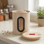 Airtight Kitchen Storage Container with Window & Wooden Lid, 800ml