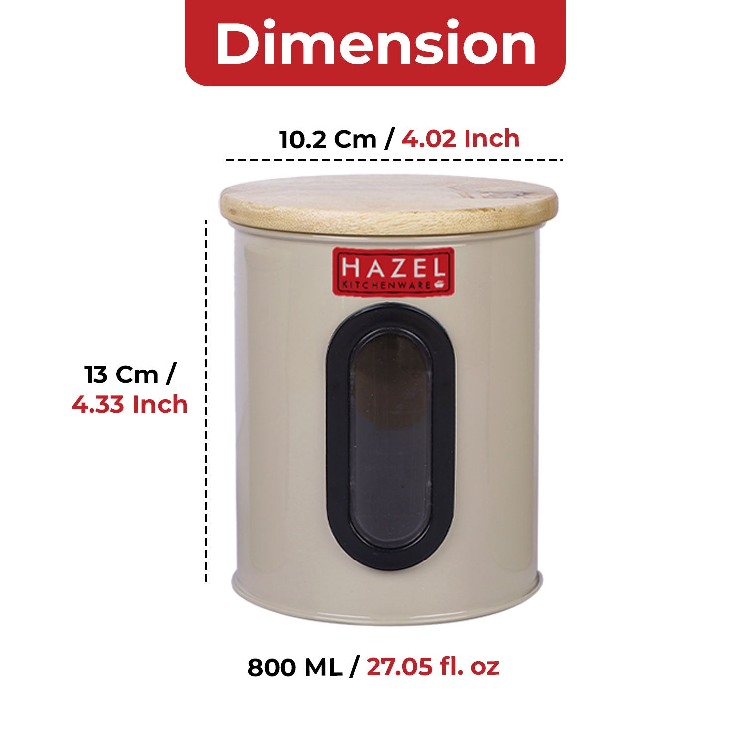 Airtight Kitchen Storage Container with Window & Wooden Lid, 800ml