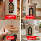 Airtight Kitchen Storage Container with Window & Wooden Lid, 800ml